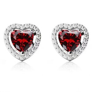Garnet colored moissanite heart shaped earrings NEW IN GIFT BOX